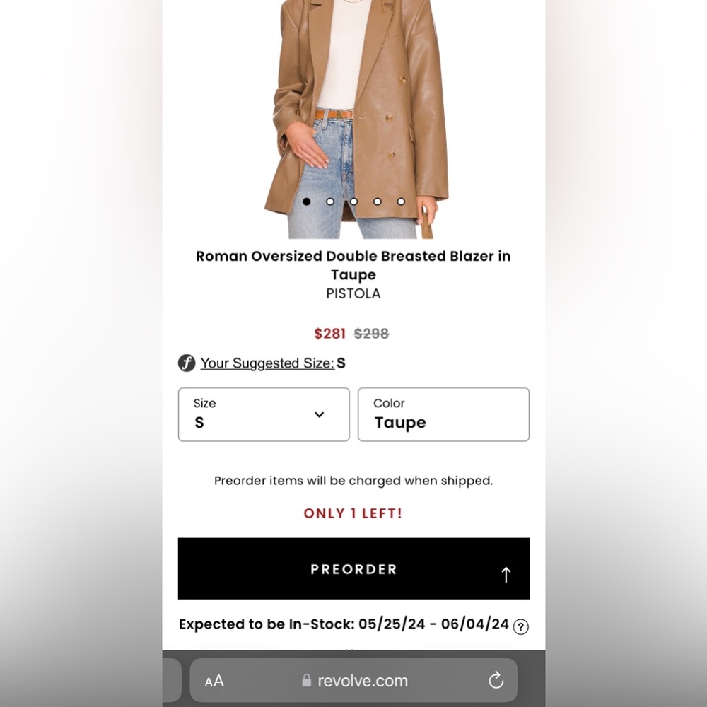 $298 PISTOLA ROMAN VEGAN LEATHER BLAZER TORTOISESHELL REVOLVE MOTHER GRLFRND - Picture 5 of 12